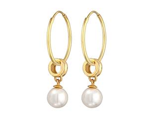 Nenalina Pendientes de aro de plata 925 para mujer, con perla dorada (8 mm)