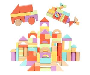 Nene Toys Bloques de Construcción de Madera 100 Piezas para Niños desde 1 Año - Bloques de Madera FSC de Colores Vivos - Juguete Montessori de Apilamiento y Clasificación - Regalo Niños Niñas 1-3 Años