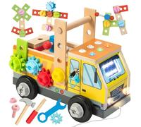 Nene Toys Camión Taller Busy Board Montessori - Herramientas de Juguete, Caja de Herramientas y Banco de Trabajo de Madera FSC® con 3 Interruptores LED, Llave y 8 Modos, Arrastre 2-6 Años
