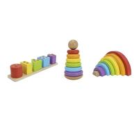 Nene Toys Juguete Montessori de Madera 3 en 1 para Bebés de 1 Año - Arcoíris de Madera, Torre Apilable y Juego de Encastre - Juguete Educativo Motricidad Fina 1-3 Años Regalo Niños - Colores Clásicos