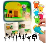 Nene Toys Libro de Cuentos con Linterna Proyectora y Teatro de Sombras para Niños +3 Años - 4 Cuentos Clásicos en 5 Idiomas, Juego Interactivo para Dormir y Regalo Infantil