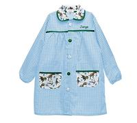 Nenel Bata Escolar Personalizada - Babi escolar infantil con Nombre Bordado - Mandilón personalizado para Niños - Modelo Dinosaurios (1-2 Años, Celeste/Verde)