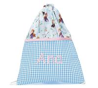 Nenel Mochila de cuerdas Personalizada - Macuto de merienda bordada - Bolsa de cuerdas con nombre - Mochila infantil de cordones - Frozen (Celeste)