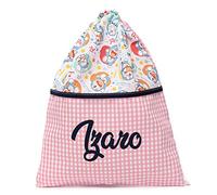 Nenel Mochila infantil de cordones Personalizada - Macuto de merienda bordada - Mochila de cuerdas con nombre - Bolsa de cuerdas - Doraemon (Rosa)