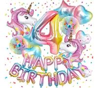 Nenluny Decoraciones de fiesta de cumpleaños de unicornio para niñas, globos de unicornio arcoíris rosa, pancarta de cumpleaños, globos de papel de aluminio, suministros de cumpleaños para baby shower