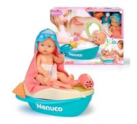 Nenuco Baño de Espuma, Muñeco Bebé de 35 cm y Cuerpo Duro, Tiene una Bañera 2 en 1 Que se Convierte en Cambiador, Hace Espuma, Muñeco con Pelo Mágico, Bebe y Hace Pipí, +3 Años, Famosa (NFNA0000)