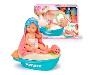 Nenuco Baño de Espuma, Muñeco Bebé de 35 cm y Cuerpo Duro, Tiene una Bañera 2 en 1 Que se Convierte en Cambiador, Hace Espuma, Muñeco con Pelo Mágico, Bebe y Hace Pipí, +3 Años, Famosa (NFNA0000)