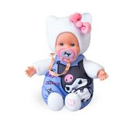 Nenuco Cute Kuromi Mini Muñeco Bebé de15 cm | Cuerpo Blandito, Vestido con Diseño Hello Kitty, Chupete Personalizado, Coleccionable, Famosa (NFNC2200)