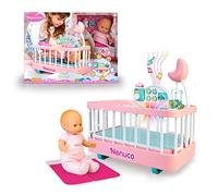 Nenuco - La Cuna Que te Ayuda, cunita interactiva con Luces y Sonidos, muñeco de Cuerpo blandito para los niños más pequeños y Accesorios como biberón y Chupete, Famosa (700017203)