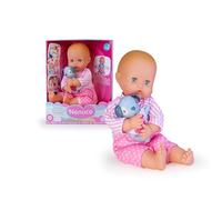 NENUCO Mimosón - Muñeco bebé Muy cariñoso y le Encanta abrazar, Cuerpo Blando de 42 cm, Mecanismo de Abrazos, Incluye Peluche con Forma de Perrito y Pijamita Rosa, Niños de 3 años, Famosa (NFN76000)