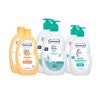 Nenuco Pack Cuidado Familiar | 2x Champú Suave Bebé 500 ml + 2x Leche Hidratante 500 ml + 2x Gel de Ducha Classic 650 ml | Fragancia Original | Leche de Almendras Dulces | Sin Lágrimas |