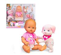 NENUCO & Petuco, Muñeco Bebé de 35 cm y el Cachorro Petuco de Cuerpo Duro, Ambos Son Bebés y debes Cuidarlos, Accesorios para Ambos, Camiseta, Pañal, Chupete y Biberón, +3 Años, Famosa (NFNA6000)