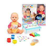 NENUCO Smart School, Muñeco Bebé de 35 cm y Cuerpo Duro con Babi de Colegio, Incluye Mesa de Luz Multicolor y Accesorios Translúcidos, Cole Sensorial para Jugar en Casa, +3 Años, Famosa (NFN97000)