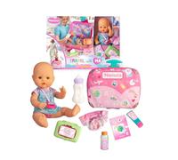 NENUCO - Viaja Conmigo, Muñeco de 30 cm con Cuerpo Duro con Maleta Cambiador, Incluye Cinturón para Transporte Seguro y 6 Accesorios de Cuidado, +2 años, Famosa (NFNC9000)