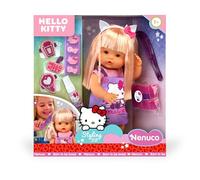 Nenuco x Hello Kitty - Muñeco de 35 cm con Cuerpo Duro y Pelo Largo Rubio, Incluye Accesorios de Peinado y Vestido Hello Kitty, Ideal para Crear Peinados Únicos, Famosa (NFND2000)
