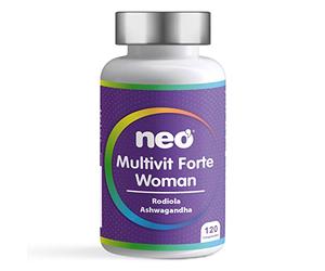 NEO - Multivitamínico - 120 Comprimidos - Para 2 Meses - Rodiola, Ashwagandha, Vitaminas y Minerales - Ayuda para la Relajación - Multivit Forte Woman