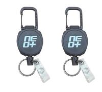 NEO+ Paquete de 2 llaveros retráctiles resistentes, carretes de insignia retráctiles, soporte táctico para tarjetas de identificación con mosquetón de aleación de zinc mejorado, cable de acero