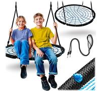 Neo-Sport Columpio Nido Exterior 100 cm - Columpio Colgante con Estructura - Carga máxima 150 kg - Resistente al Agua - Redondo - Negro Azul