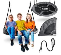 Neo-Sport Columpio Nido Exterior 110 cm - Columpio Colgante con Estructura - Carga máxima 150 kg - Resistente al Agua - Redondo - Negro Gris