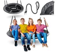 Neo-Sport Columpio Nido Exterior 120 cm - Columpio Colgante con Estructura - Carga máxima 150 kg - Resistente al Agua - Redondo - Negro Gris