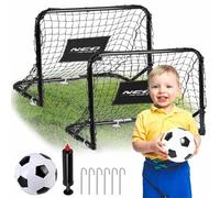Neo-Sport Juego de 2 porterías de fútbol para niños, 60 x 45 cm, para jardín y hogar, con Pelota, Bomba, 6 Anclajes de Tierra y ventosas, para Interior y Exterior