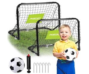 Neo-Sport Portería de fútbol para niños, Juego de 2 Unidades con Bomba de Pelota, 60 x 45 x 25 cm, Color Negro