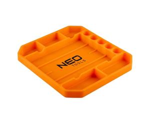 NEO TOOLS Bandeja de herramientas de silicona, 25,7 x 23,2 x 2,5 cm, 6 compartimentos, 5 portabrocas, antideslizante, ligera, protege herramientas y equipos de taller, flexible, antideslizante