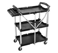 NEO TOOLS Carro plegable, capacidad de carga 75 kg, organización de herramientas, 3 plantas, cuatro ruedas móviles, dos ruedas con freno, estructura plegable, marco de aluminio, cerradura, asas de