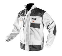 NEO TOOLS Chaqueta de trabajo para hombre, manga larga, color blanco, tallas S-XXL, elementos reflectantes, 65% poliéster, 35% algodón, reforzado con
