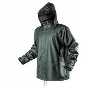 NEO TOOLS Chubasquero con capucha para hombre, exterior de poliuretano y PVC, forro 100% poliéster 310 g/m2, costuras selladas, cremalleras y bolsillos protegidos el agua, ventilación, talla L