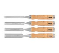 NEO TOOLS Cincel para madera, ancho de la hoja de 25 mm, hoja de acero CrV, mango de madera, mango de madera, refuerzo de impacto, anillos metálicos en los mangos, afilable, ancho de las cuchillas: 6,