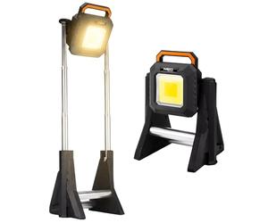 NEO TOOLS Foco telescópico con batería, 3000 lúmenes, COB LED, con banco de energía, selección de temperatura de color y trípode, luz de trabajo para taller, obras y exteriores
