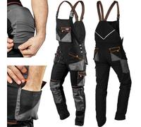 NEO TOOLS HD Slim Pantalones de Trabajo Bolsillos, 60% Algodón, Ajustados, Rodilla Perfilada Ajustada, Triple Costura, Aberturas de Pierna Extraíbles, Extensión de Pierna, Cintura Elástica, Reflejo