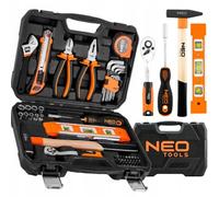 NEO TOOLS Kit de herramientas de bricolaje, 60 piezas en maletín resistente | Llave ajustable, llave Allen, mango | Kit de herramientas completo para taller y garaje