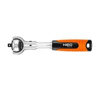 NEO TOOLS Llave de trinquete con 72 dientes para un ángulo de rotación de 5°, llave de cabeza CrV y acero CrMo, cabezal giratorio de 360°, disponible en 3 modelos de 1/4", 3/8", 1/2", conforme a DIN
