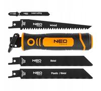 NEO TOOLS Mango de sierra con 4 hojas de sierra sable - Hoja de sierra sable para madera, metal en madera, metal - Conector con dos enchufes para una instalación rápida - Hojas de sierra sable