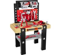 NEO TOOLS Minitaller para niños, banco de trabajo y 64 piezas, incluye herramientas y accesorios, dimensiones después del plegado 27 x 50 x 68 cm. Taller de juguete para niños a partir de 3 años |
