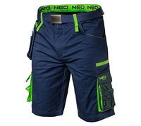 NEO TOOLS Pantalones cortos de trabajo para hombre con cinturón, 62 % algodón, 35 % poliéster, 3 % elastano, 270 g/m2, tallas XS-3XL, bolsa de herramientas extraíble azul marino L