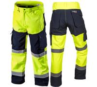 NEO TOOLS Pantalones de Trabajo Impermeables de Seguridad para Hombre, Softshell o Conjunto con Chaqueta de Forro Polar (Naranja/Amarillo) | Pantalones Impermeables (Columna de Agua de 8000 mm),