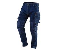NEO TOOLS Pantalones vaqueros largos de trabajo para hombre, 8 bolsillos multifunción, costuras reforzadas, zona de las rodillas para rodilleras, 98% algodón, 2% elastano, 390 g/m1 Denim, talla S