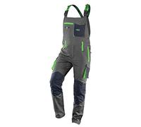NEO TOOLS Peto de trabajo para hombre, 100% algodón, 210 g/m², Ripstop, tallas XS-3XL, zona de las rodillas reforzada con Cordura, cintura elástica y