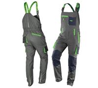 NEO TOOLS Peto de trabajo para hombre, 100% algodón, 210 g/m², Ripstop, tallas XS-3XL, zona de las rodillas reforzada con Cordura, cintura elástica y