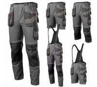NEO TOOLS Peto de trabajo para hombre 6 en 1, 100% algodón, 260 g/m2, 2 perneras desmontables, tirantes abotonables, bolsillos multifunción, cintura elástica elástica, talla: XS, gris