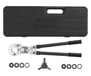 NEO TOOLS Prensa de conexión PEX con mango telescópico, alcance de 58 a 83 cm, cabezal giratorio 360, 60 kN, maletín de transporte, mordazas en forma de U, 4,26 kg, mango suave, calibrador de tubos