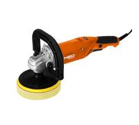 NEO TOOLS Pulidora de 900 W en juego con placa de apoyo y almohadilla de pulido - 150 mm de diámetro, 1-6 marchas: 600 - 3000 rpm - Mango en D extraíble - Para pulir coches, faros y muebles