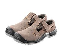 NEO TOOLS Sandalias de seguridad para hombre, S1 SRC, de piel, Zapatos de trabajo reforzados, suela antideslizante antiestática, talón resistente a los golpes, puntera de composite, Marrón, talla 42