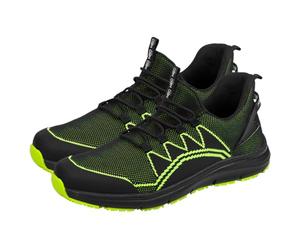NEO TOOLS Zapatos de seguridad con puntera de acero, zapatos de trabajo para hombre, clase de protección SB SR talla 39-47, antideslizantes, transpirables, suela de espuma EVA, negro y verde, 43 EU
