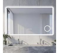 NeoArt Espejo baño con luz Frontal LED antivaho función Memoria 120x70 cm | Espejo de baño regulable 3000K-6500K 3 colores ajuste de brillo 10%-100% espejo de aumento 3X interruptor táctil IP44 IP65