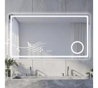 NeoArt Espejo baño con luz Frontal LED Bluetooth antivaho 120x70 cm | Regulable 3000K-6500K 3 Colores ajuste de Brillo 10%-100% Espejo de Aumento 3X Función Memoria Interruptor Táctil IP44 IP65