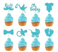 Neodtx It's A Boy Cupcake Topper Baby 32 Unidades Baby Shower Decoración para Pasteles Decoración Boy Or Girl Blue Glitter Baby Shower Oh Baby Boy Joven Gender Reveal Party Bautizo Decoración